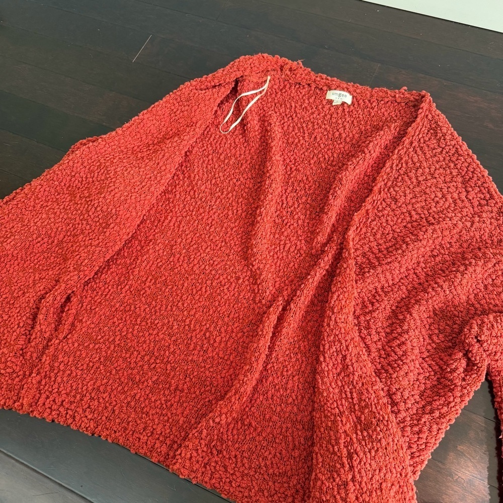 Umgee Women's Boho Cardigan Open Front, Long Sleeve, Small, Soft Orange Oversize - Picture 3 of 9